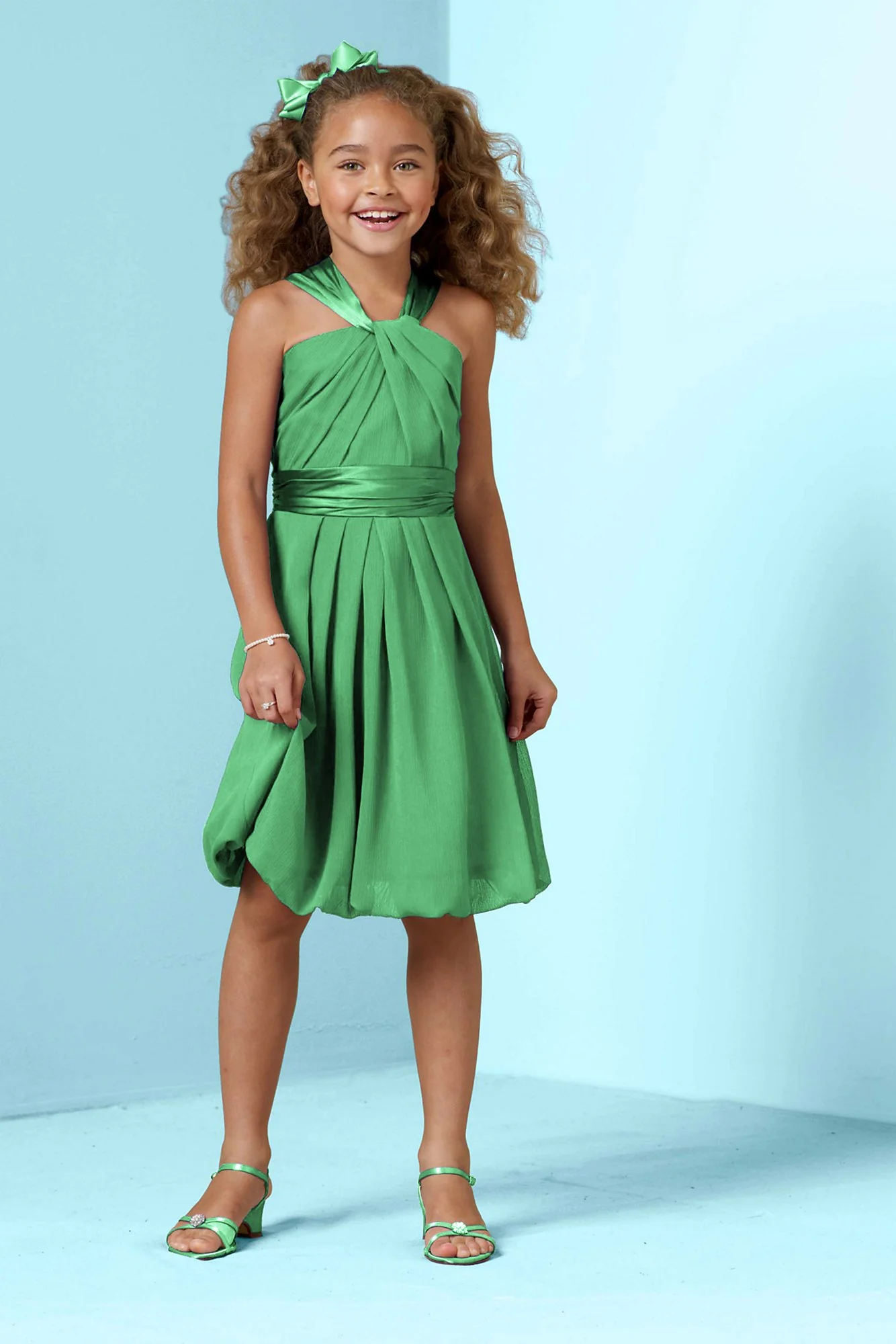 Y Neck Crinkle Chiffon and Charmeuse Dress - Image 2