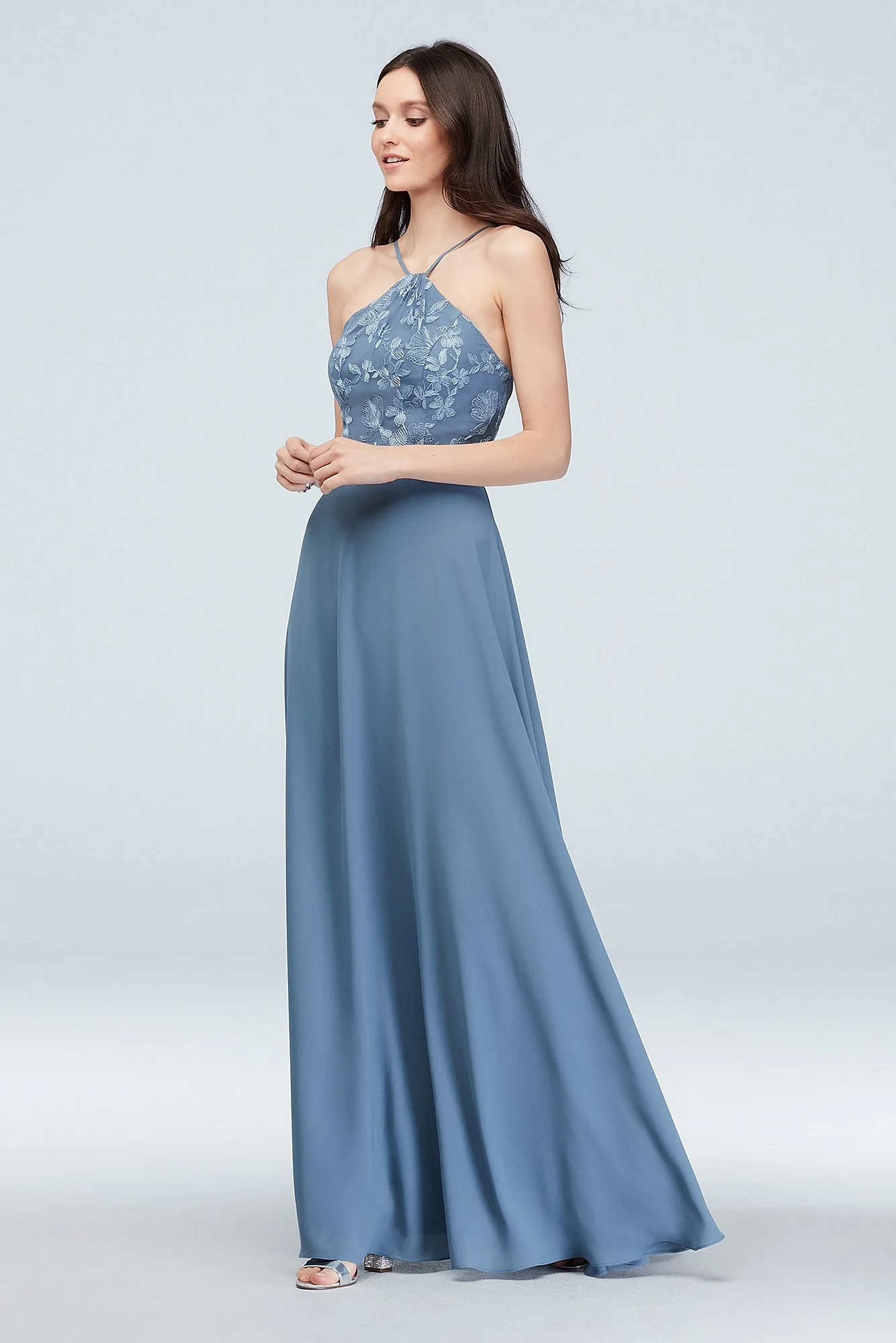 Y-Neck Embroidered Georgette Bridesmaid Dress - Image 3
