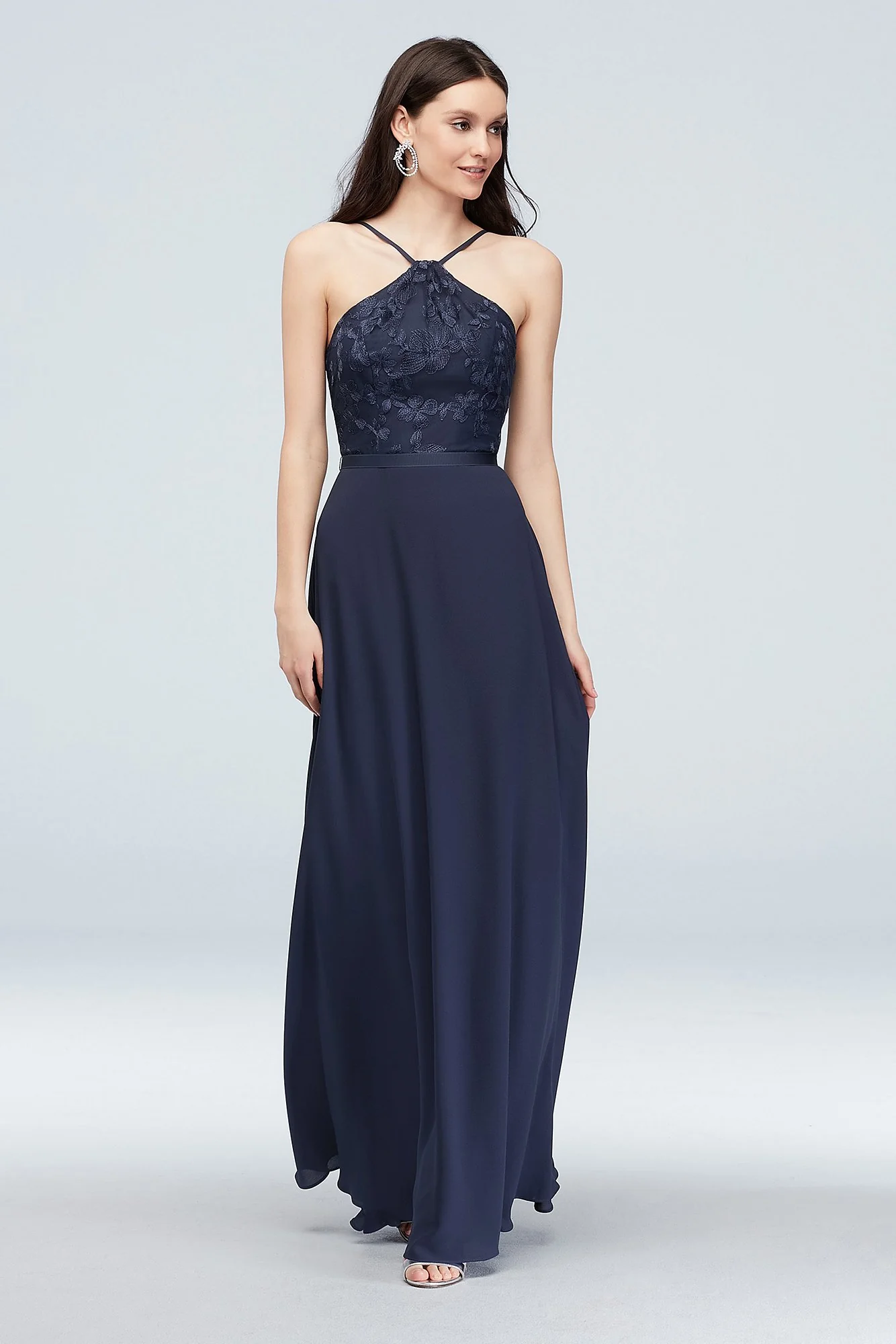 Y-Neck Embroidered Georgette Bridesmaid Dress - Image 9