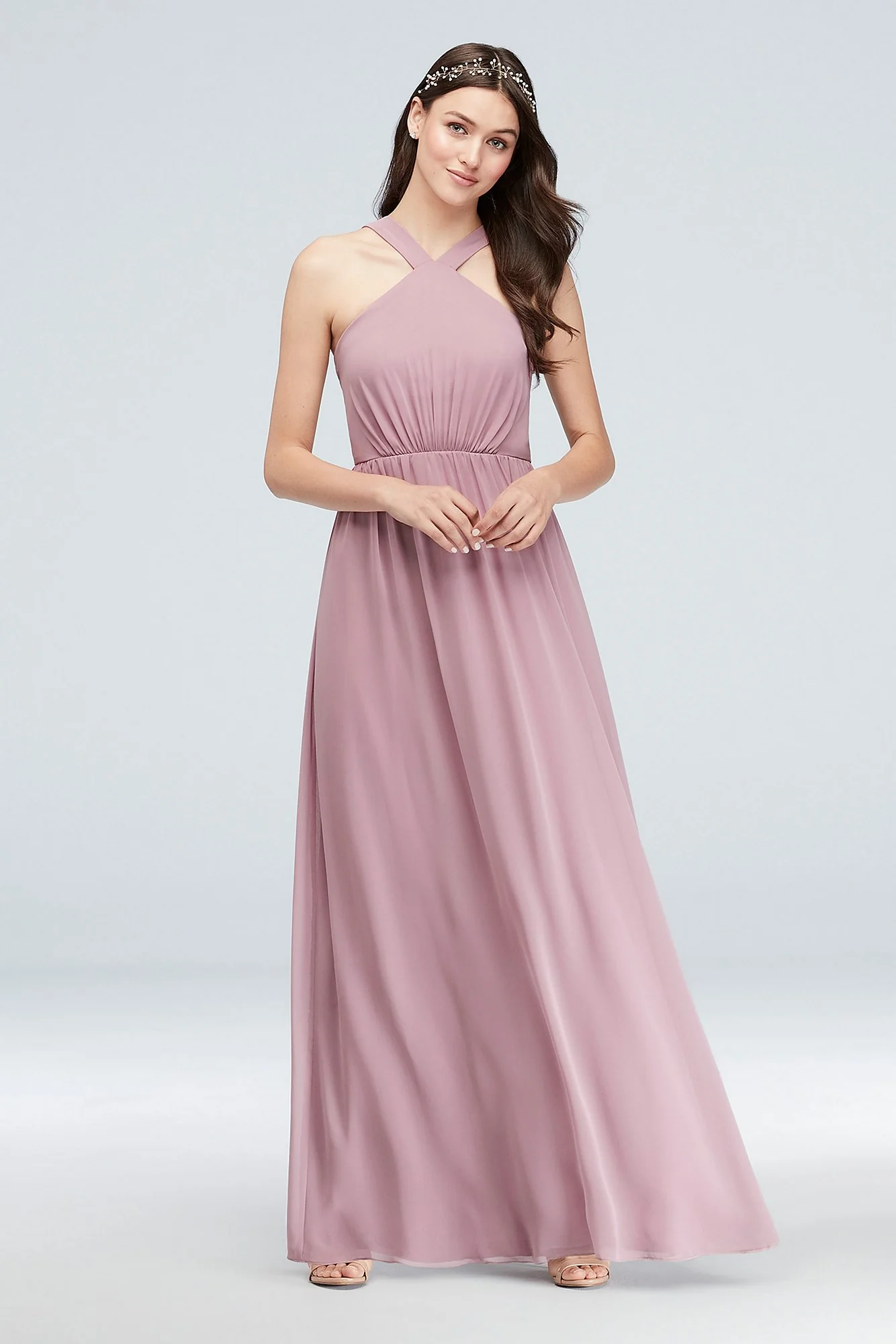 Y-Neck Long Chiffon Bridesmaid Dress