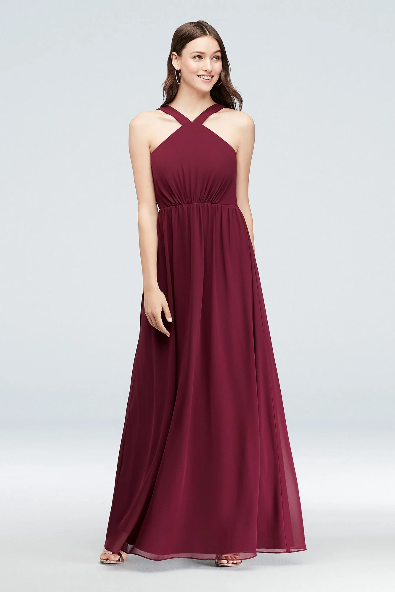 Y-Neck Long Chiffon Bridesmaid Dress - Image 3